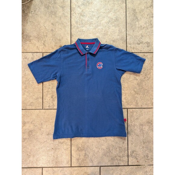 Vintage Majestic Chicago Cubs Polo Shirt Men’s Medium Blue Red Trim MLB Cotton - Picture 2 of 13